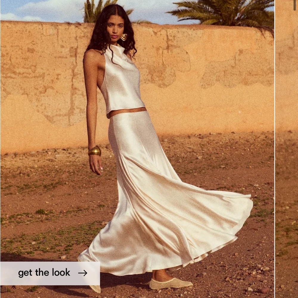 Reformation Sera Silk Two Piece Skirt set almond white size 2
